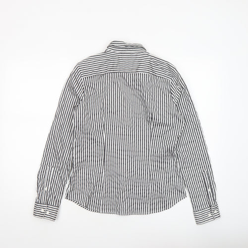 H&M Womens Black Striped Button-Up Shirt Size 12 Long Sleeve Classic Style