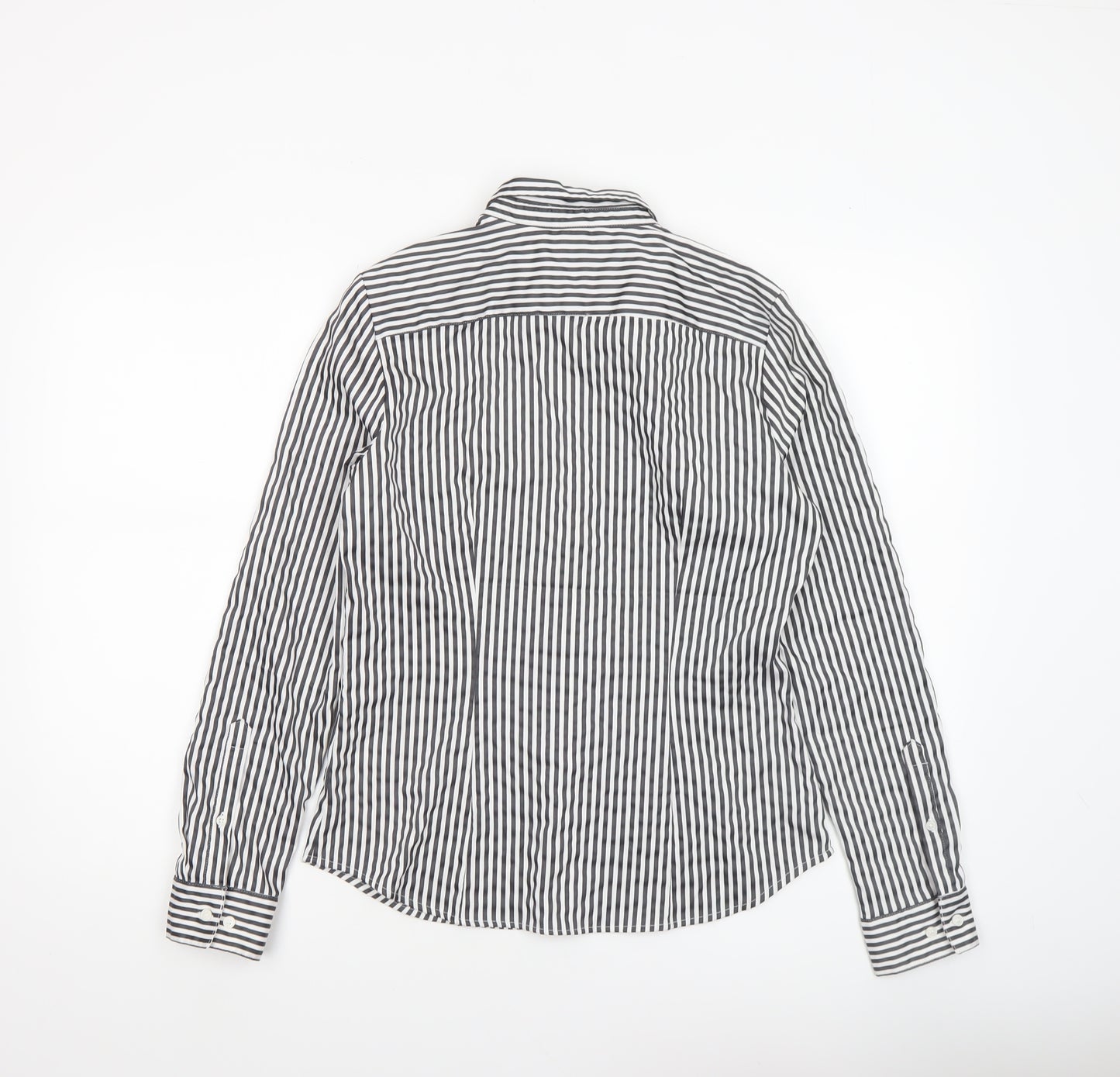 H&M Womens Black Striped Button-Up Shirt Size 12 Long Sleeve Classic Style