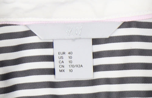 H&M Womens Black Striped Button-Up Shirt Size 12 Long Sleeve Classic Style