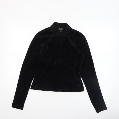 Juicy Couture Women’s Black Velour Long Sleeve Polo Top Size S