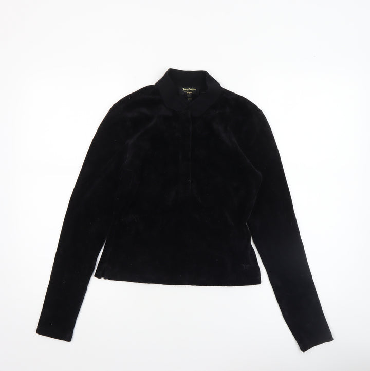 Juicy Couture Women’s Black Velour Long Sleeve Polo Top Size S