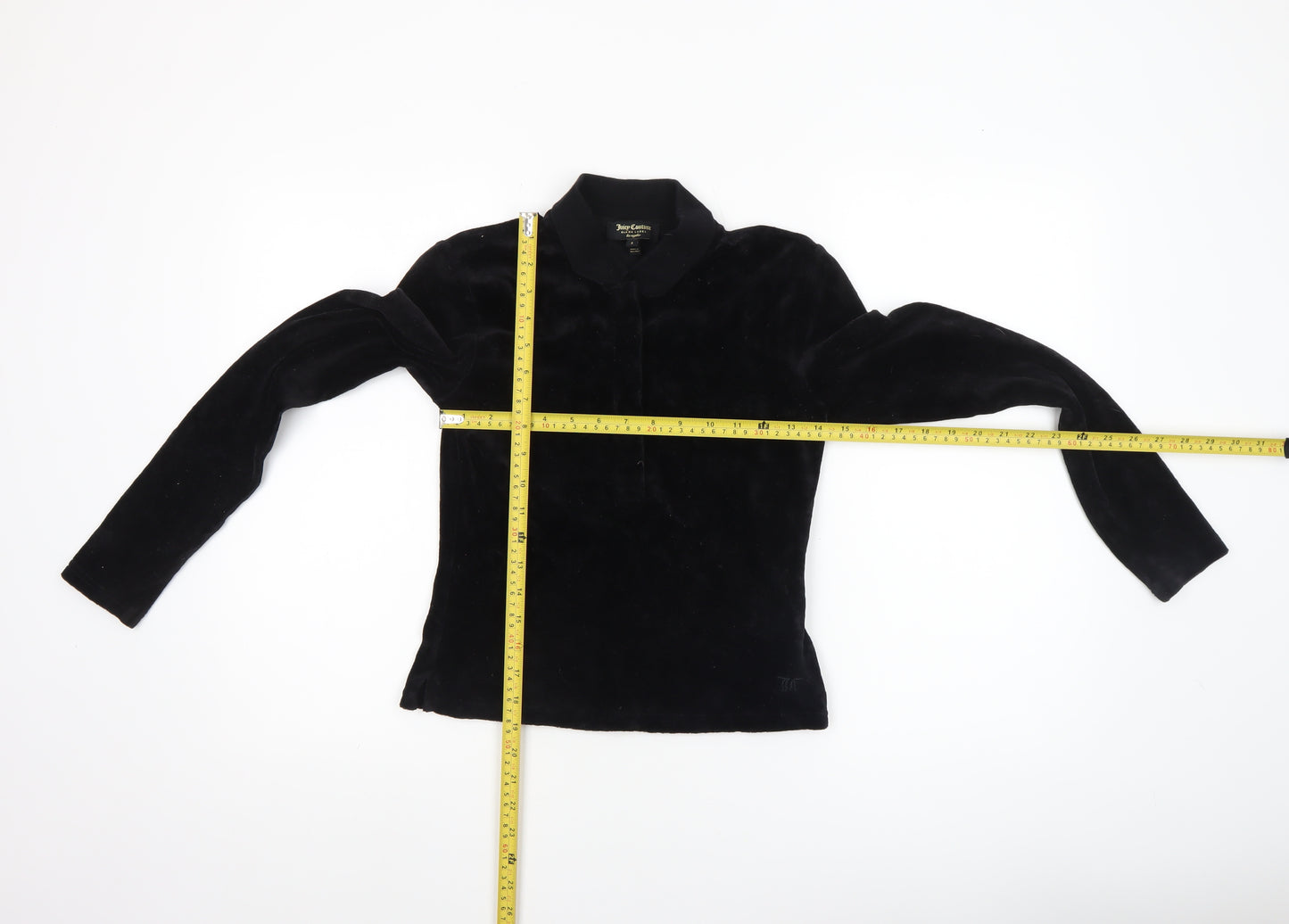 Juicy Couture Women’s Black Velour Long Sleeve Polo Top Size S