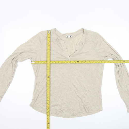 Reiss Women’s Beige Long Sleeve V-Neck Cotton Jersey T-Shirt Size L