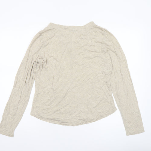Reiss Women’s Beige Long Sleeve V-Neck Cotton Jersey T-Shirt Size L
