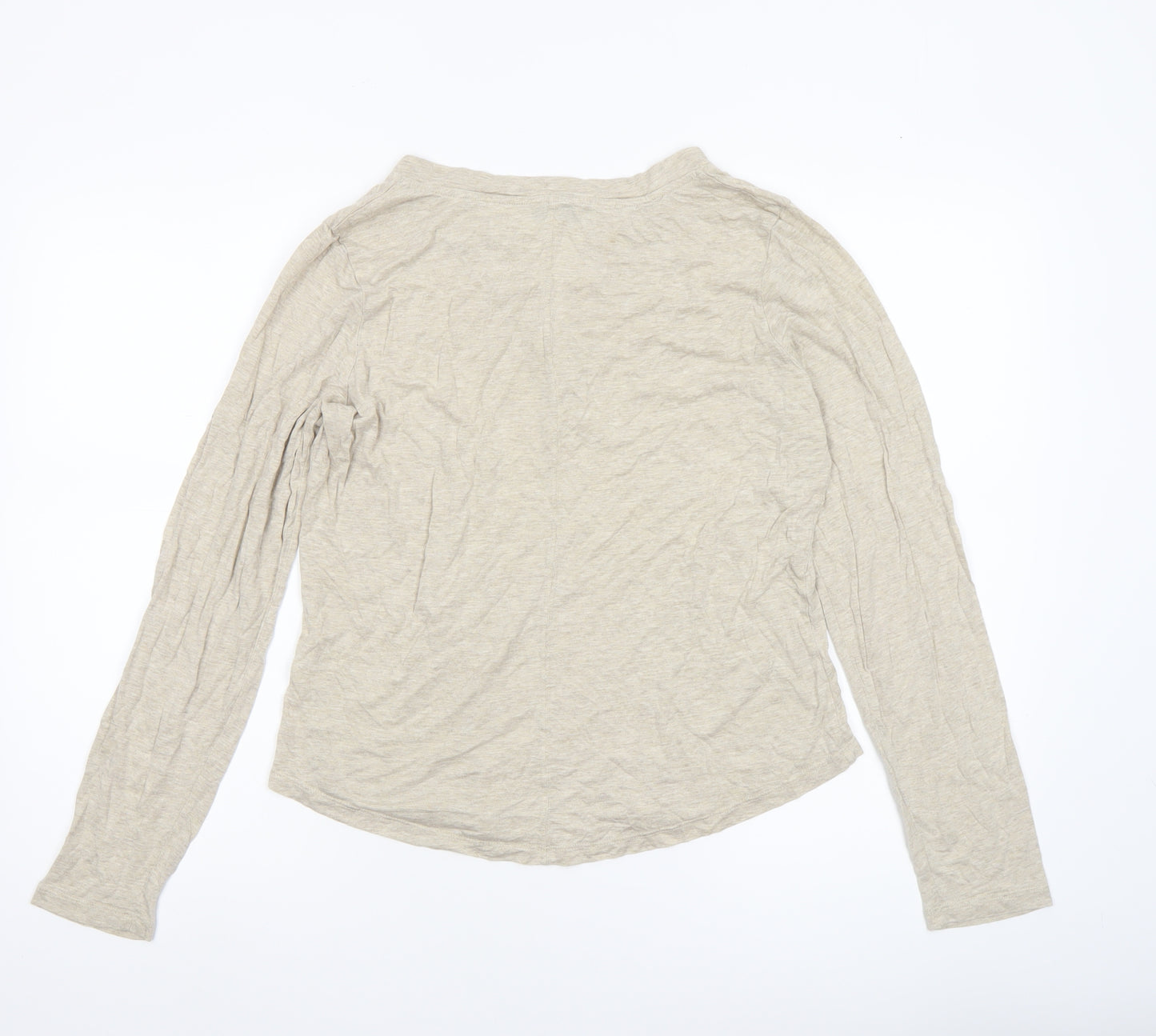Reiss Women’s Beige Long Sleeve V-Neck Cotton Jersey T-Shirt Size L