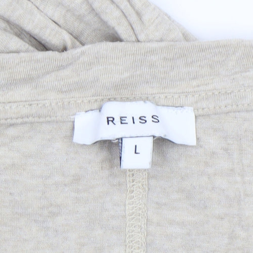 Reiss Women’s Beige Long Sleeve V-Neck Cotton Jersey T-Shirt Size L