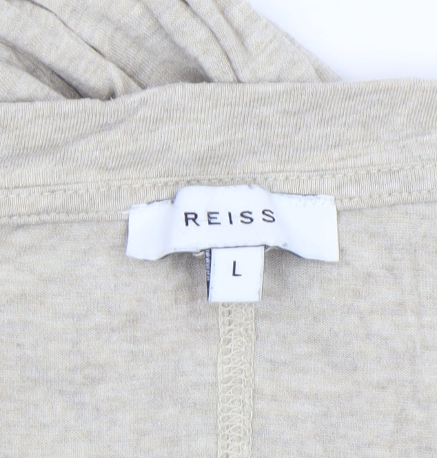 Reiss Women’s Beige Long Sleeve V-Neck Cotton Jersey T-Shirt Size L