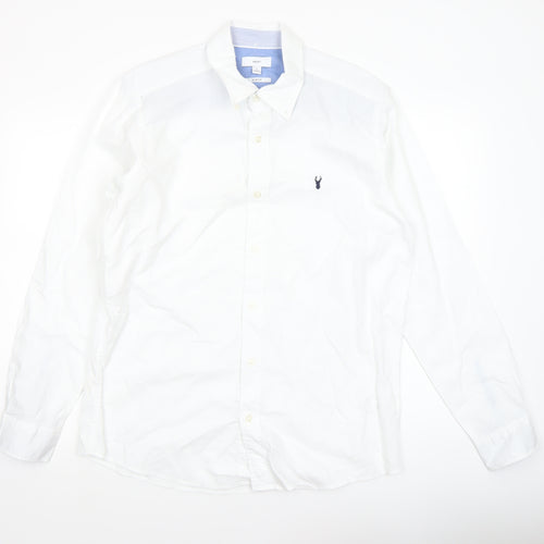 Next Men's White Cotton Button Down Formal Shirt L Regular Fit