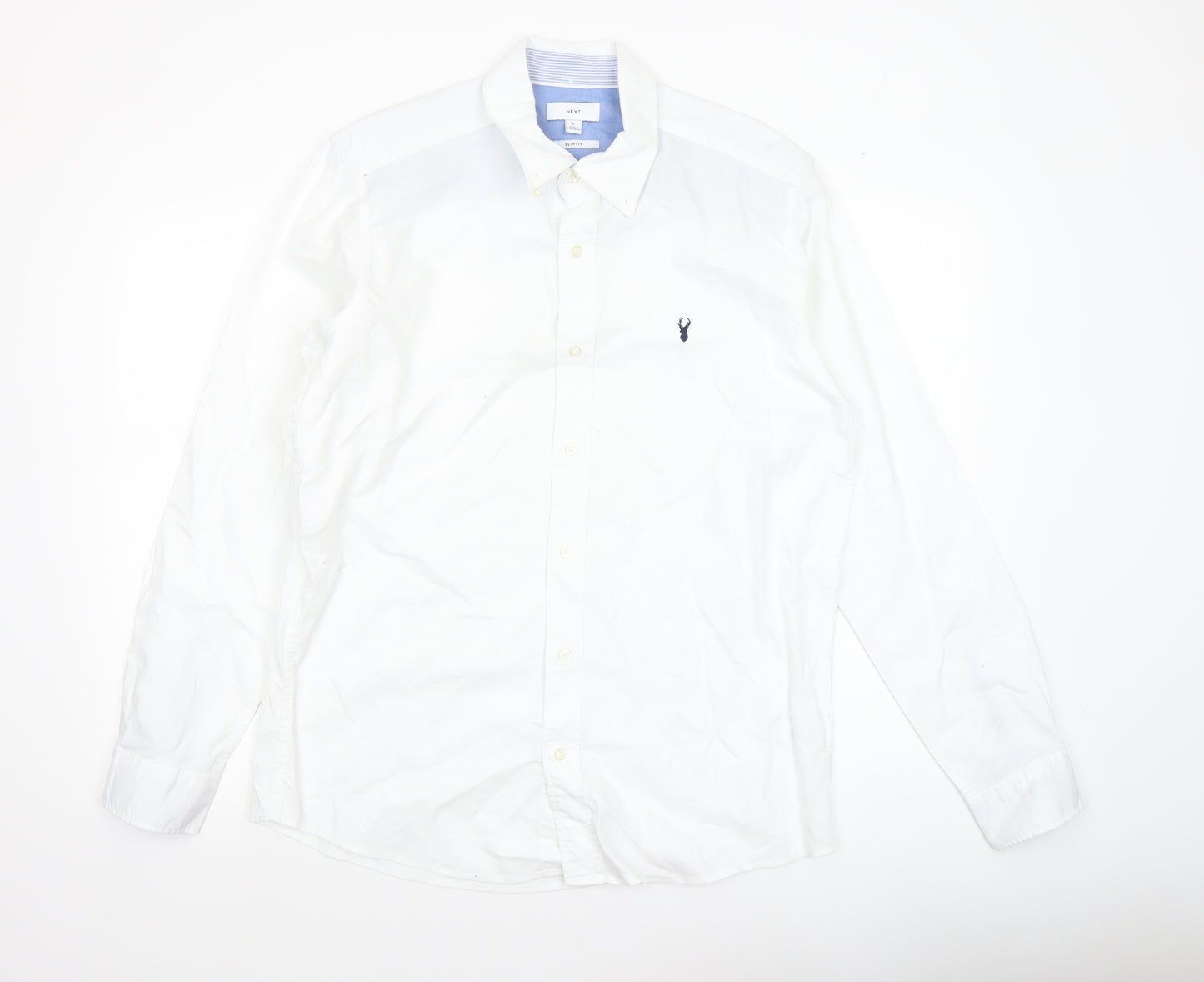 Next Men's White Cotton Button Down Formal Shirt L Regular Fit