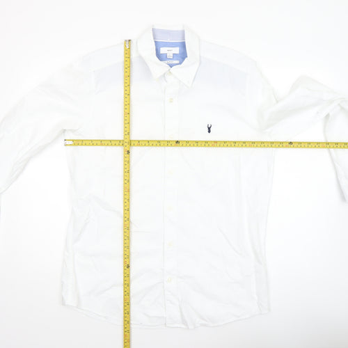 Next Men's White Cotton Button Down Formal Shirt L Regular Fit