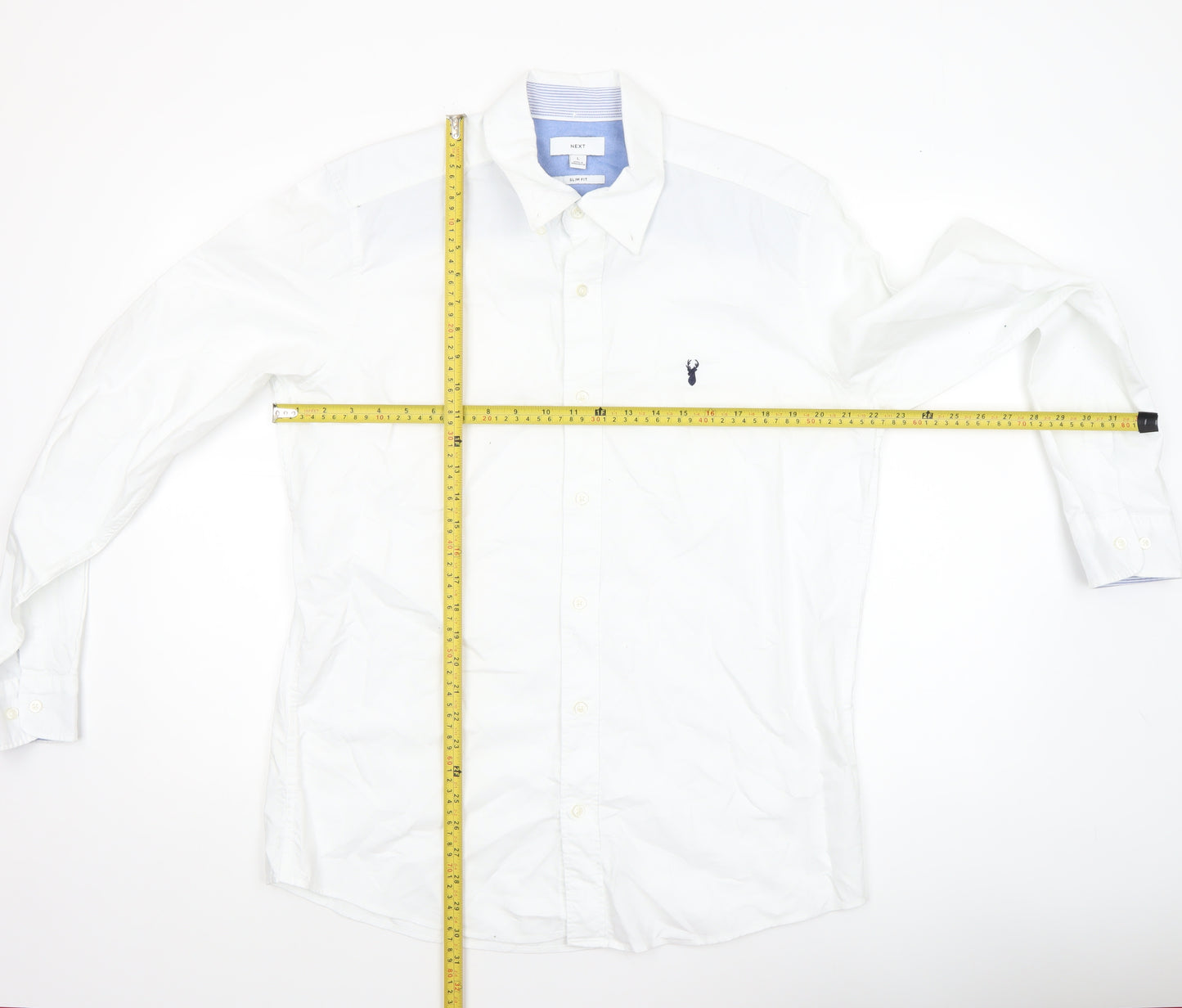 Next Men's White Cotton Button Down Formal Shirt L Regular Fit