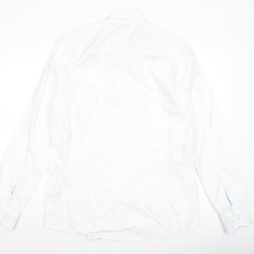 Next Men's White Cotton Button Down Formal Shirt L Regular Fit