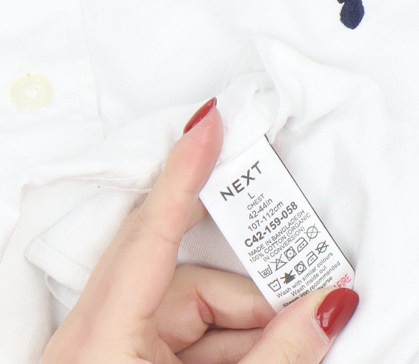 Next Men's White Cotton Button Down Formal Shirt L Regular Fit