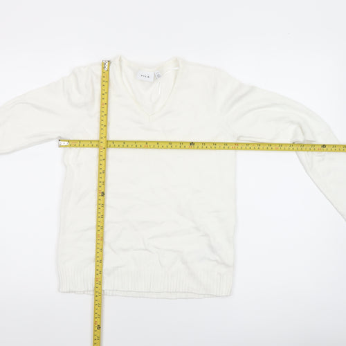 VILA Womens Ivory V-Neck Knit Jumper Size 2XS