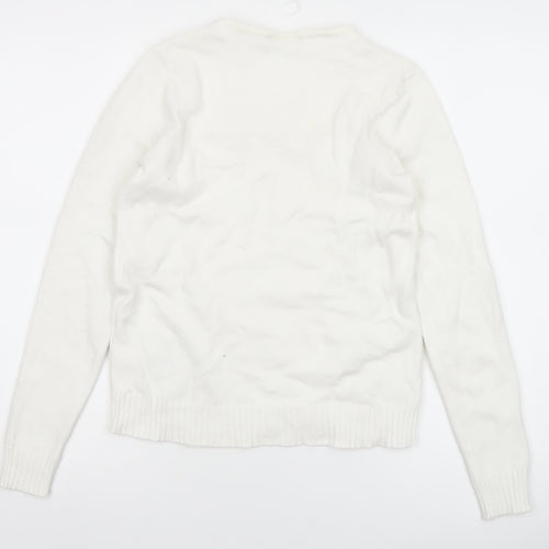 VILA Womens Ivory V-Neck Knit Jumper Size 2XS