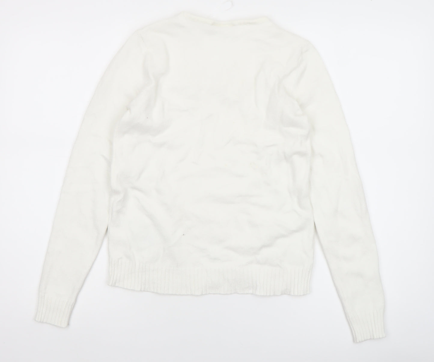 VILA Womens Ivory V-Neck Knit Jumper Size 2XS