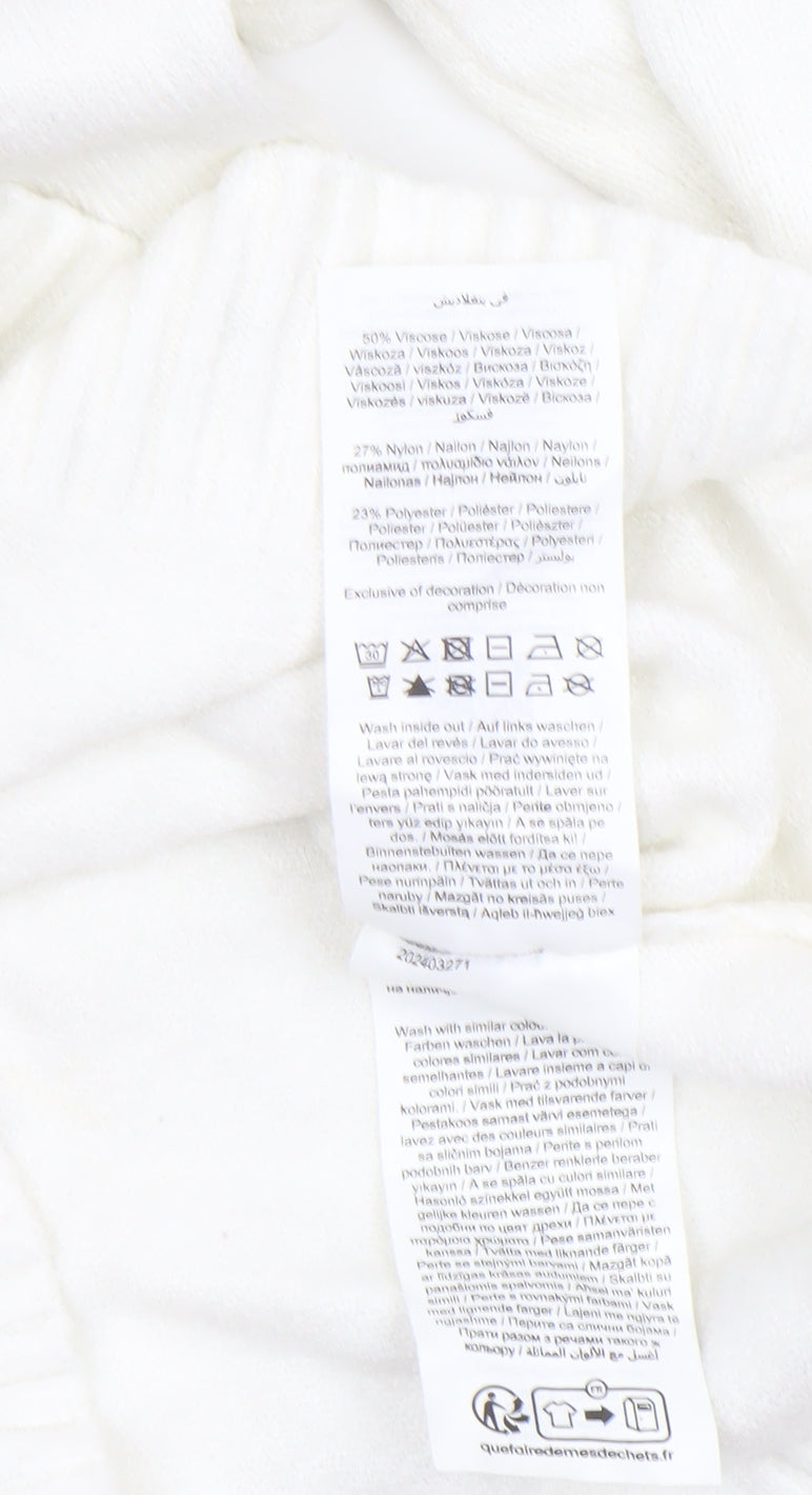 VILA Womens Ivory V-Neck Knit Jumper Size 2XS