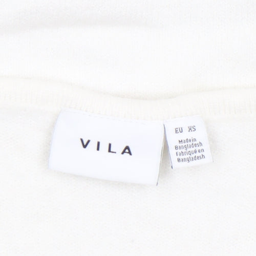 VILA Womens Ivory V-Neck Knit Jumper Size 2XS