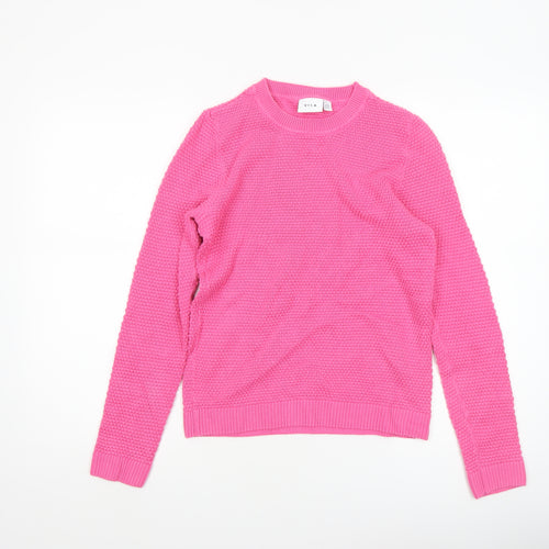 Vila Womens Pink Knitted Cotton Crew Neck Jumper Size S