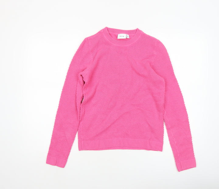Vila Womens Pink Knitted Cotton Crew Neck Jumper Size S