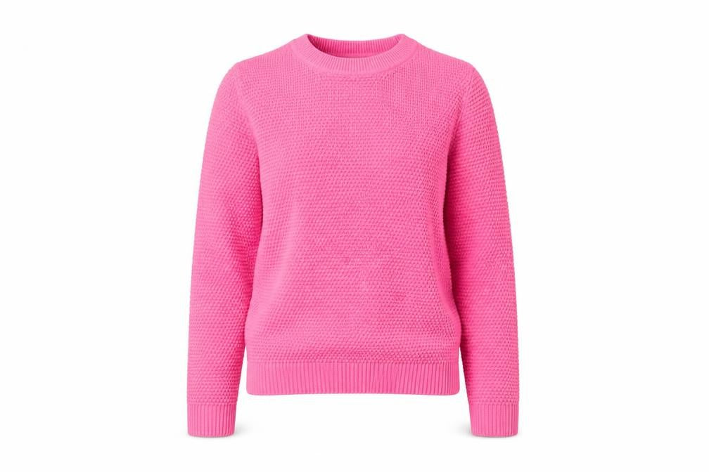 Front view of VILA women’s pink knitted cotton crew neck jumper, size S