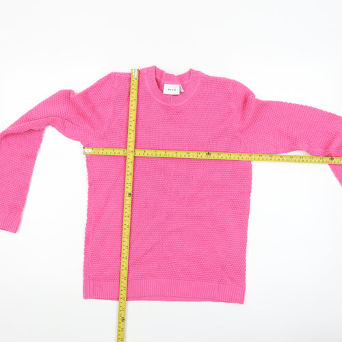 Vila Womens Pink Knitted Cotton Crew Neck Jumper Size S