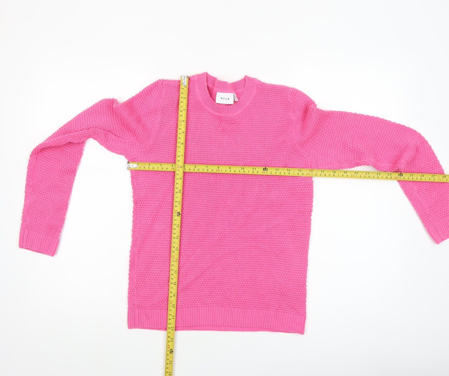Vila Womens Pink Knitted Cotton Crew Neck Jumper Size S