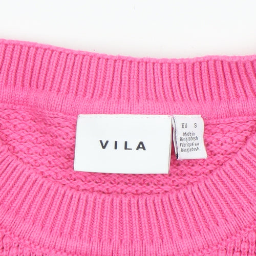 Vila Womens Pink Knitted Cotton Crew Neck Jumper Size S
