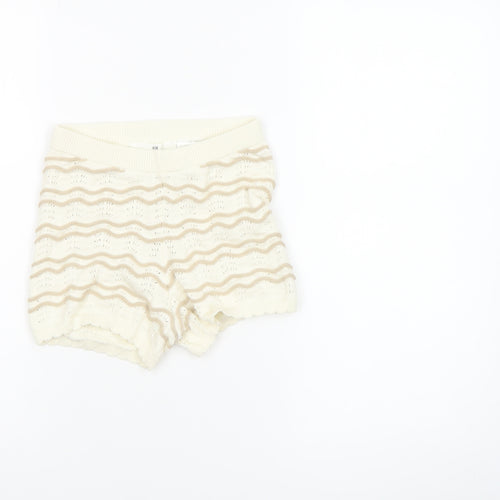 H&M Girls Ivory Knit Cotton Shorts 4-6 Years Casual Lightweight Summer