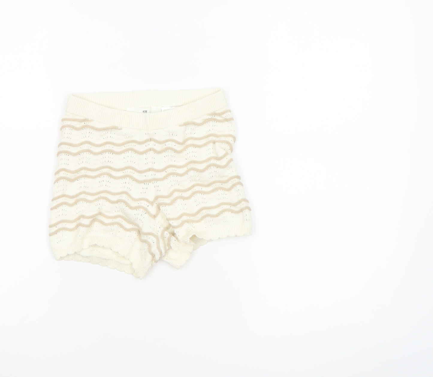H&M Girls Ivory Knit Cotton Shorts 4-6 Years Casual Lightweight Summer