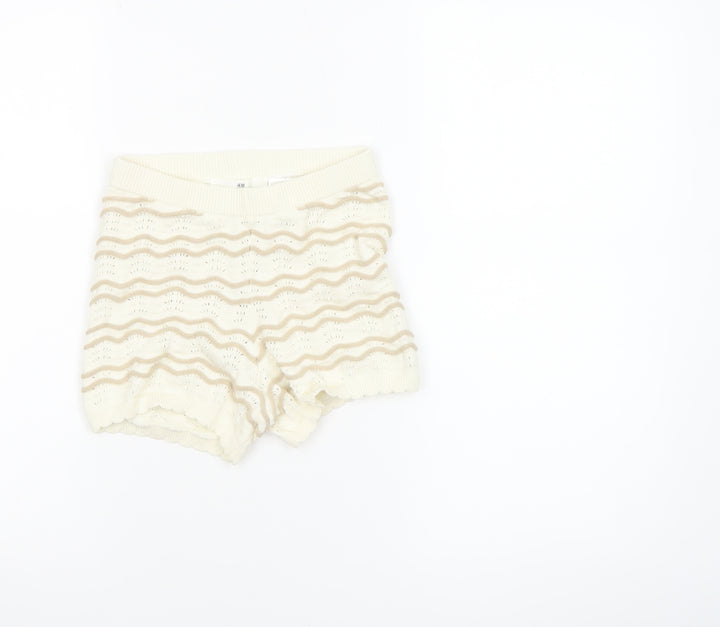 H&M Girls Ivory Knit Cotton Shorts 4-6 Years Casual Lightweight Summer