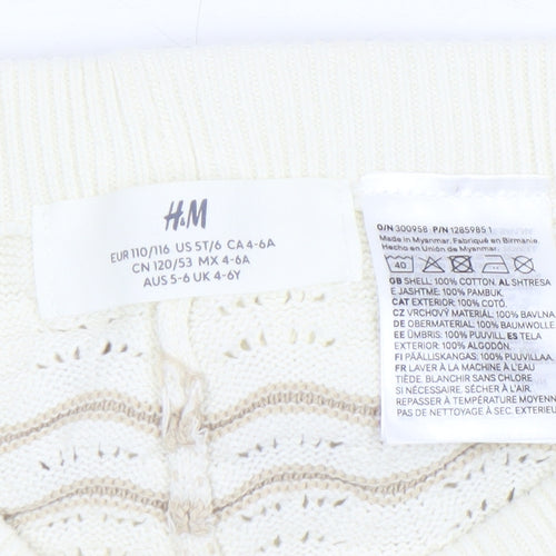 H&M Girls Ivory Knit Cotton Shorts 4-6 Years Casual Lightweight Summer