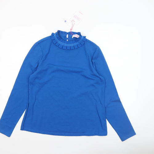 Savida Women's Blue Ruffle High Neck Long Sleeve Blouse Size 12
