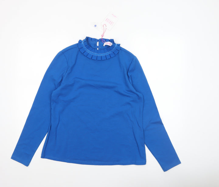 Savida Women's Blue Ruffle High Neck Long Sleeve Blouse Size 12