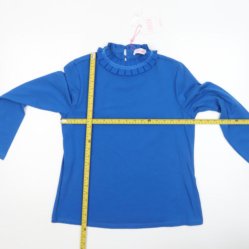 Savida Women's Blue Ruffle High Neck Long Sleeve Blouse Size 12