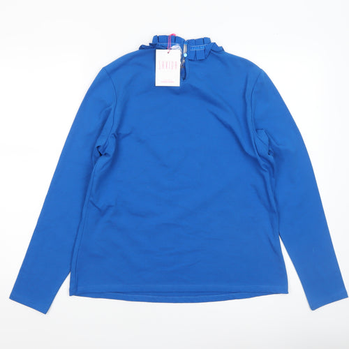 Savida Women's Blue Ruffle High Neck Long Sleeve Blouse Size 12
