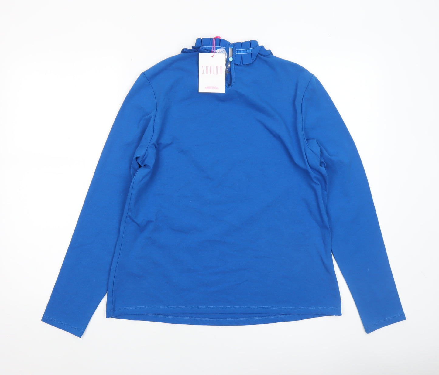 Savida Women's Blue Ruffle High Neck Long Sleeve Blouse Size 12