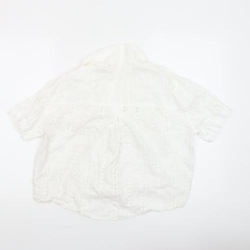 Pull&Bear Womens White Cotton Eyelet Cropped Blouse Size 12