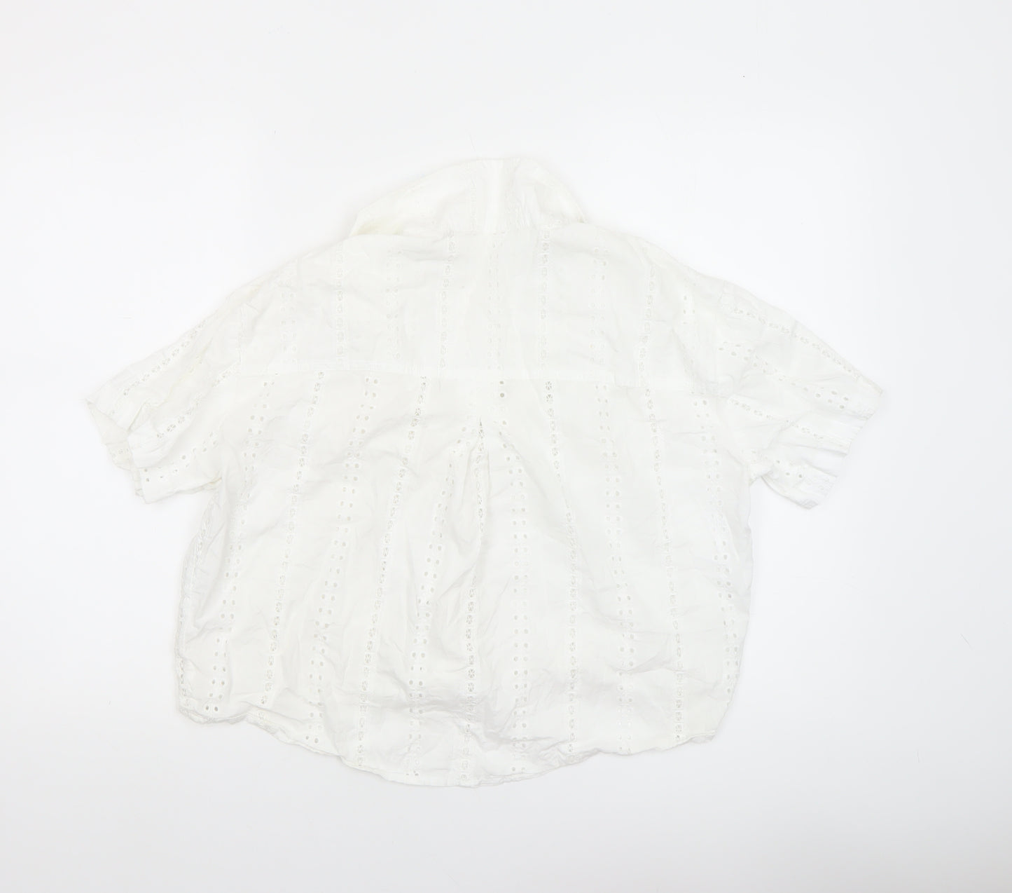 Pull&Bear Womens White Cotton Eyelet Cropped Blouse Size 12