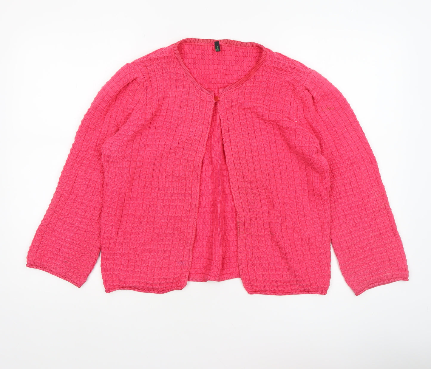 Benetton Women’s Pink Waffle-Knit Cotton Cardigan L