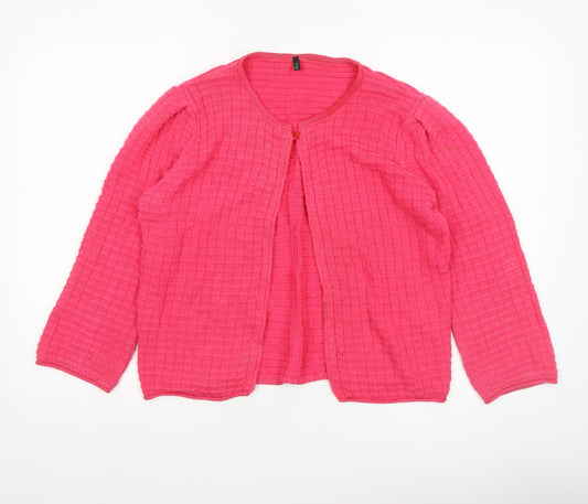 Benetton Women’s Pink Waffle-Knit Cotton Cardigan L
