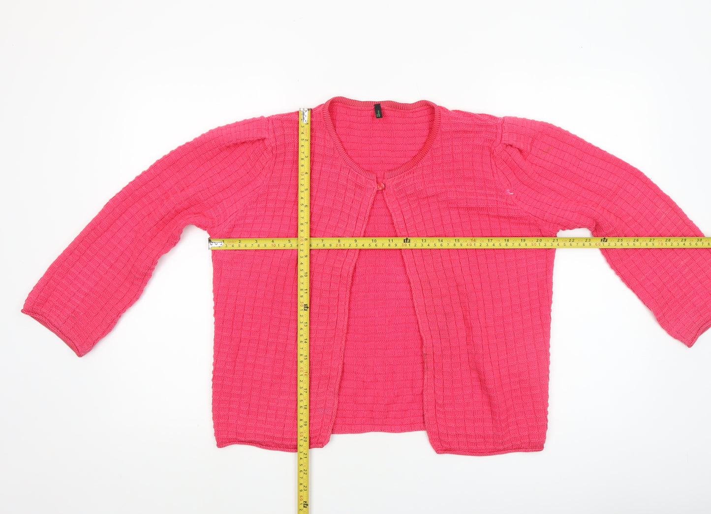 Benetton Women’s Pink Waffle-Knit Cotton Cardigan L
