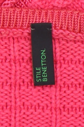 Benetton Women’s Pink Waffle-Knit Cotton Cardigan L