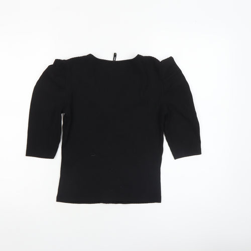 ONLY Womens Black XS V-Neck Button-Up Puff Sleeve Top