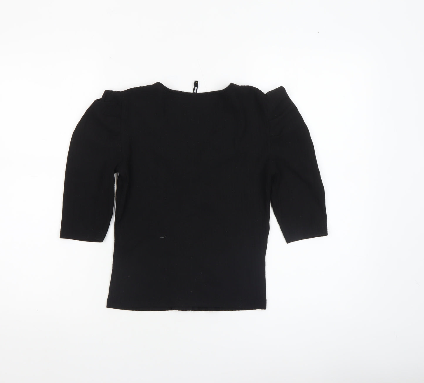 ONLY Womens Black XS V-Neck Button-Up Puff Sleeve Top