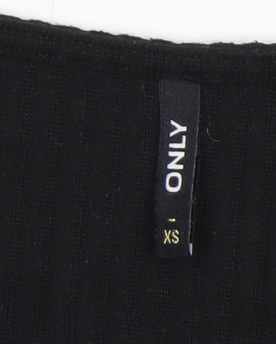 ONLY Womens Black XS V-Neck Button-Up Puff Sleeve Top