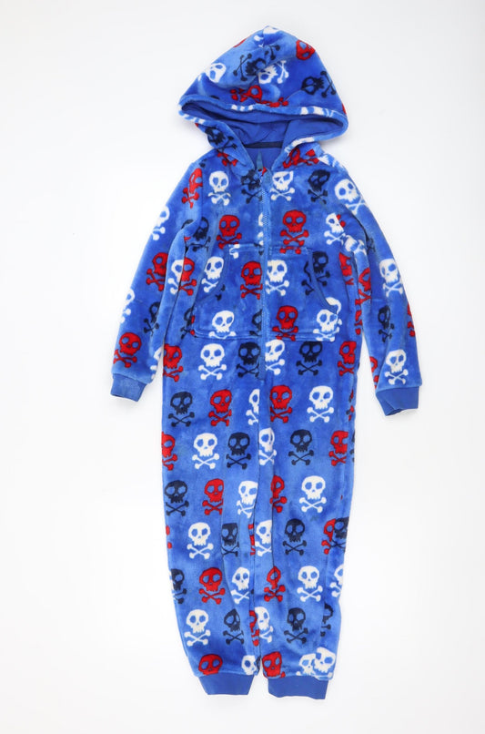 Marks and Spencer Boys Blue Skull Fleece Hooded Onesie 5-6 Years