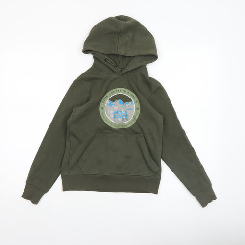 Jack & Jones Boys Green Pullover Hoodie Size 140 Cotton Blend Casual