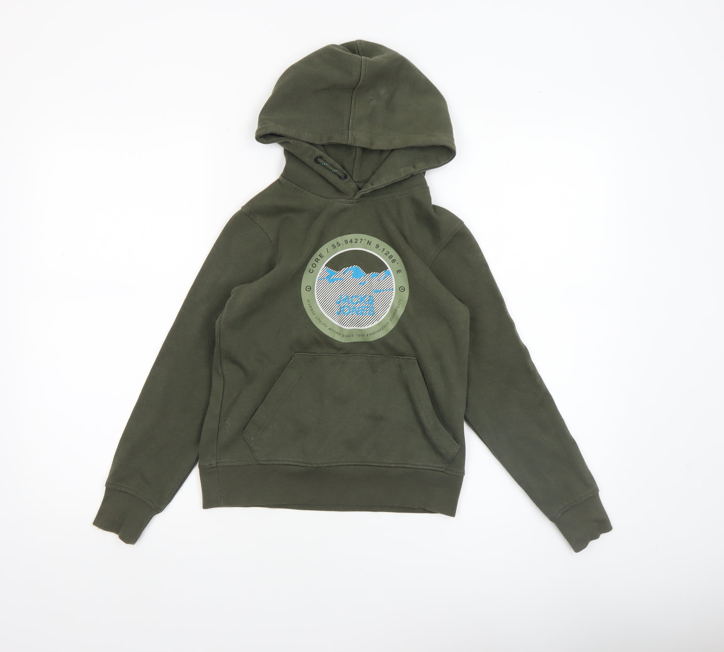 Jack & Jones Boys Green Pullover Hoodie Size 140 Cotton Blend Casual