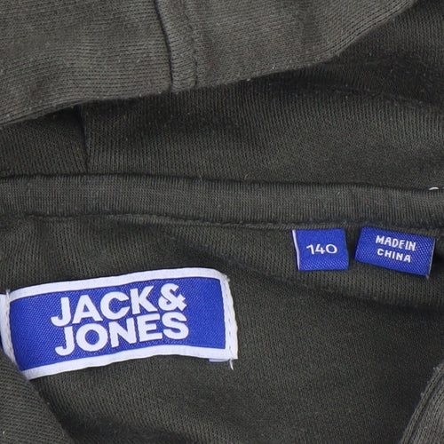 Jack & Jones Boys Green Pullover Hoodie Size 140 Cotton Blend Casual